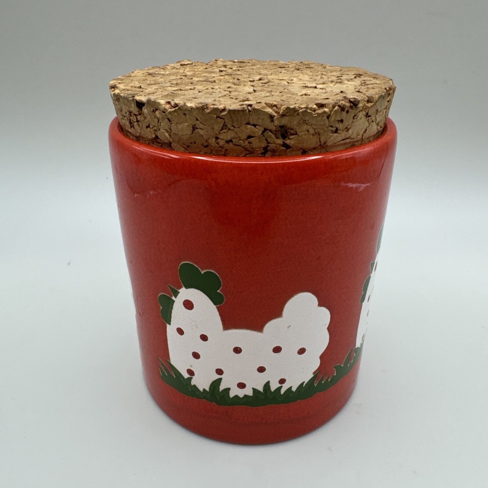 Vintage Waechtersbach Canister Jar Red‎ Kitsch Chicken w Cork Lid West Germany